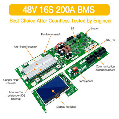 16S 48V Smart BMS für die Speicherung im Solarsystem 100A 200A LiFePO4-Batterie-Managementsystem